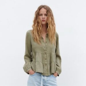 Zara Tiered Linen Blouse
